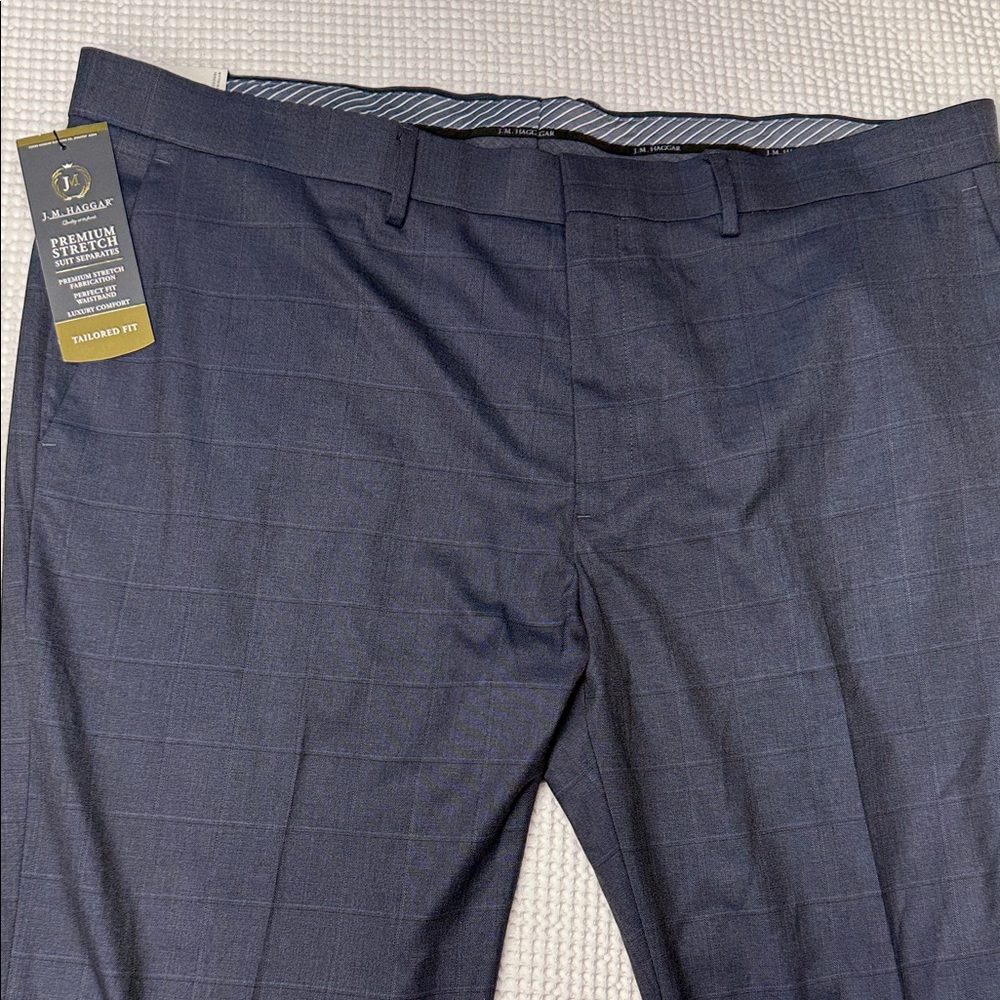 J.M. Haggar Tailored Fit Navy Windowpane Dress Pants - 42/30